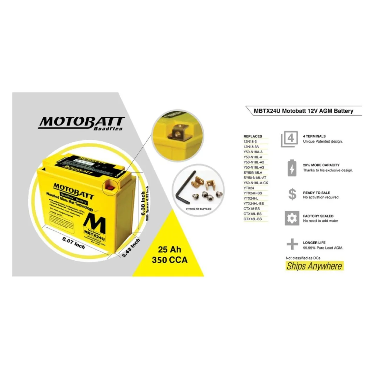 Batteria Potenziata Agm Motobatt 25 Ah Mbtx24u
