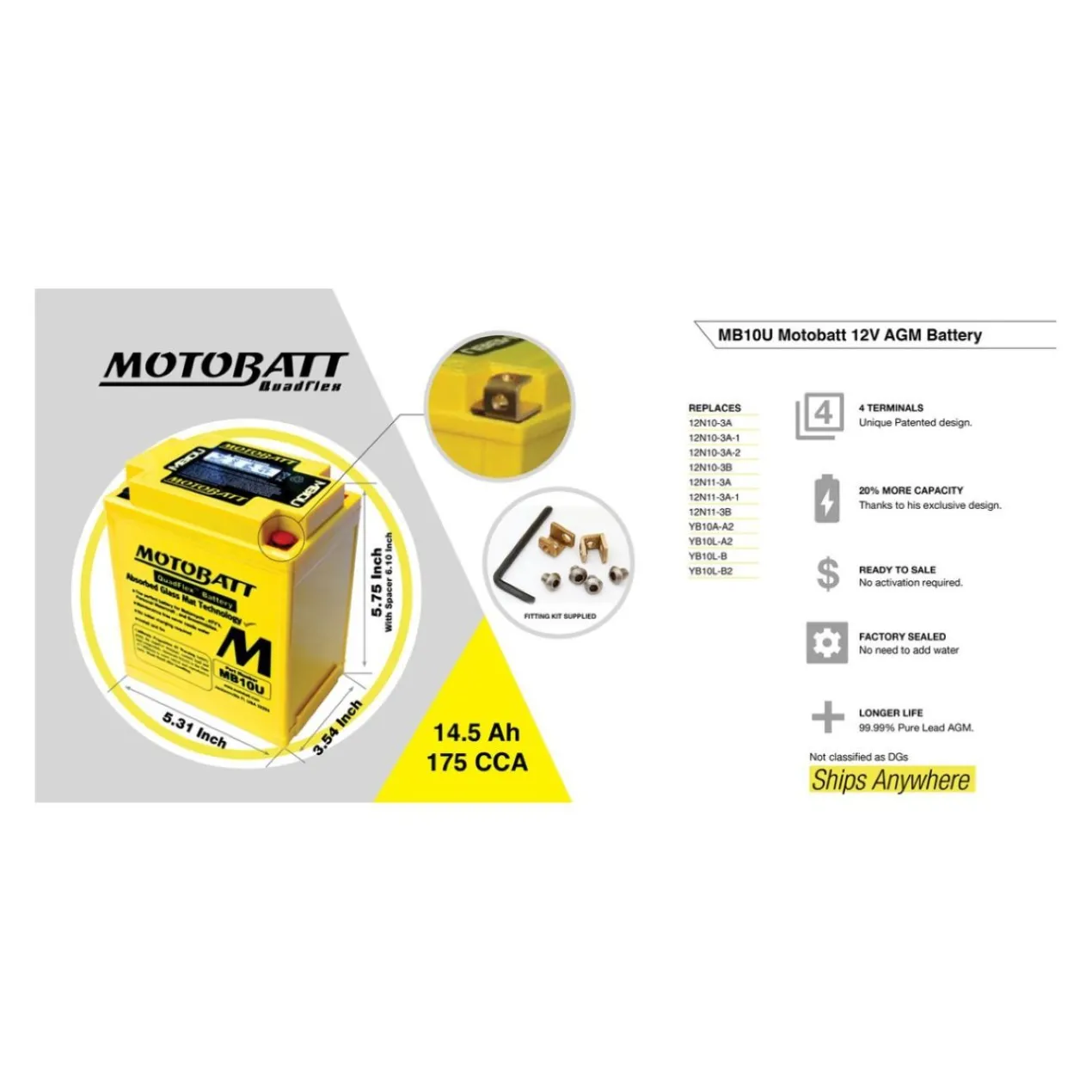 Batteria Potenziata Agm Motobatt 14,5 Ah Mb10u