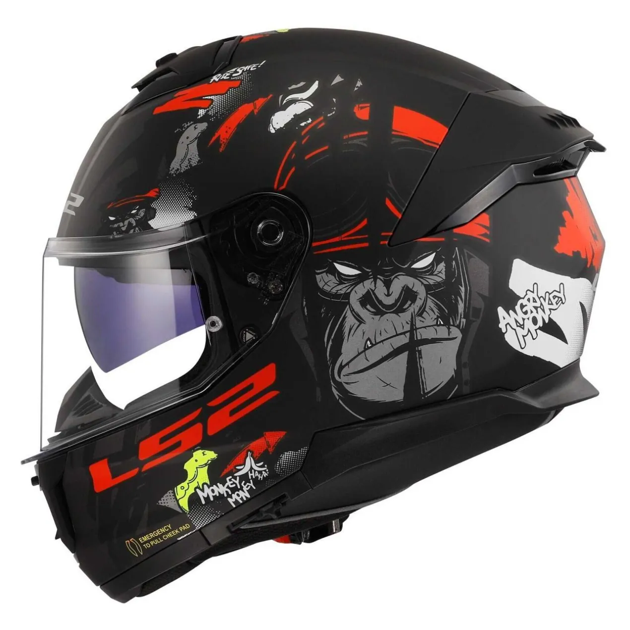 Casco Integrale Ls2 Ff808 Stream II Angry Monkey M.black Red