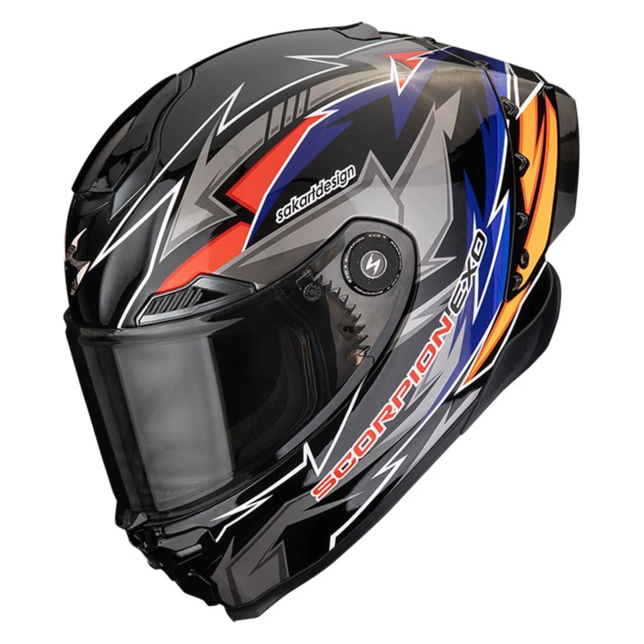 Casco Integrale Scorpion Exo-race Air Move On Nero Blu Arancione