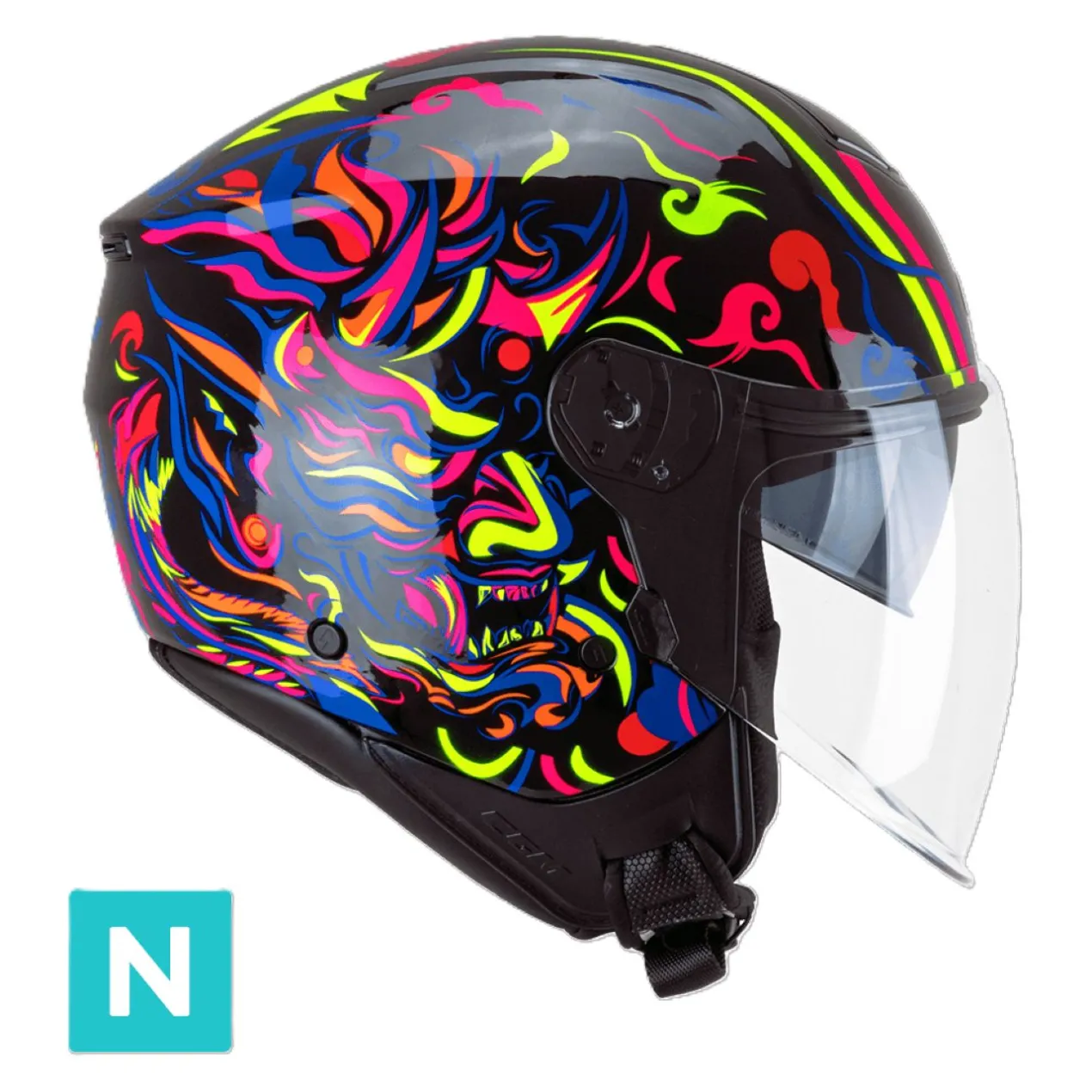 Casco Jet Cgm 126s Ipe Demon Nero Blu Rosso Giallo
