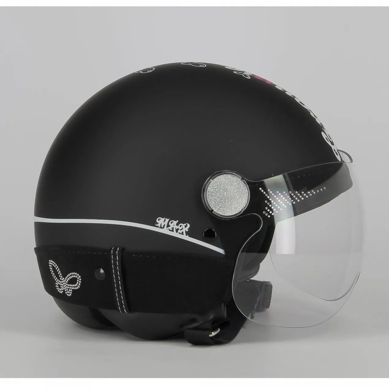 Casco Jet con Swarovski New Max Groupie Nero Opaco