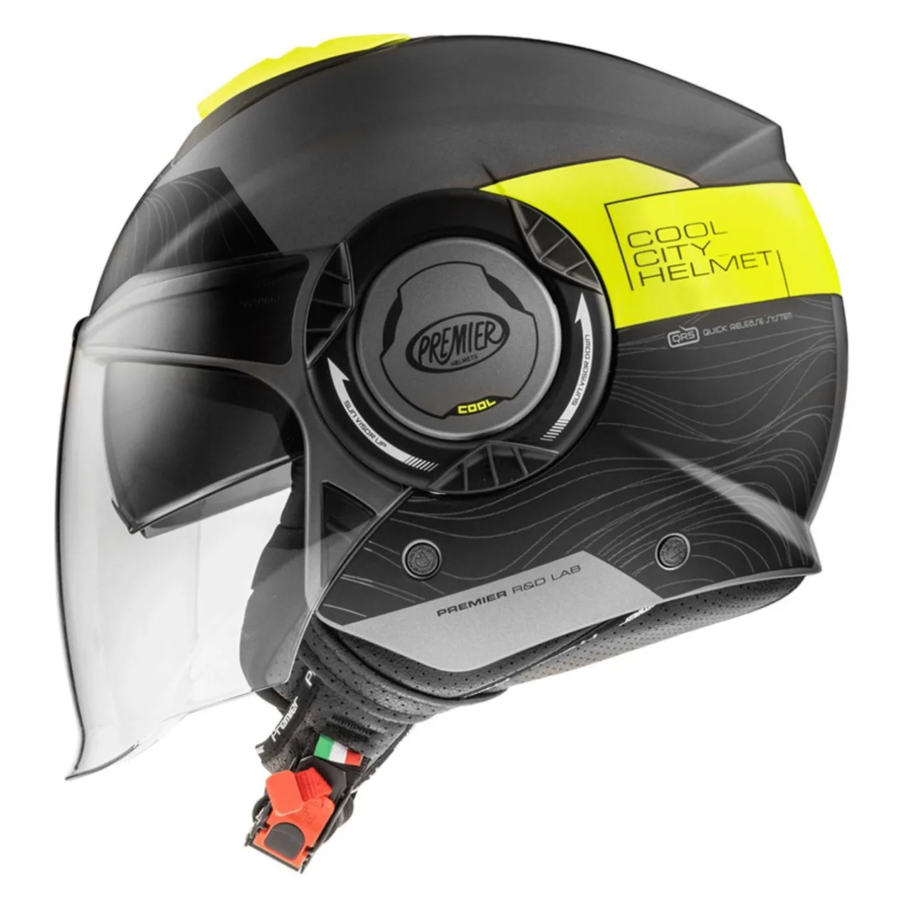 Casco Jet Premier Cool Evo con Sunvisor Nero Giallo Opaco