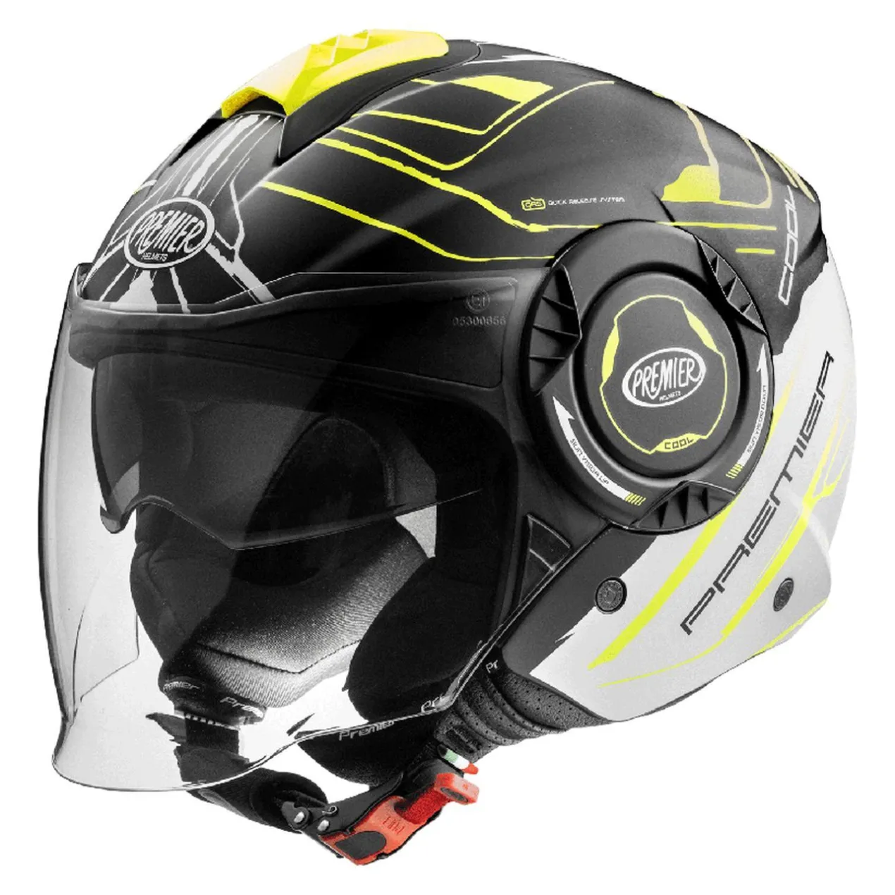 Casco Jet Premier Cool Evo con Sunvisor Nero Giallo Opaco