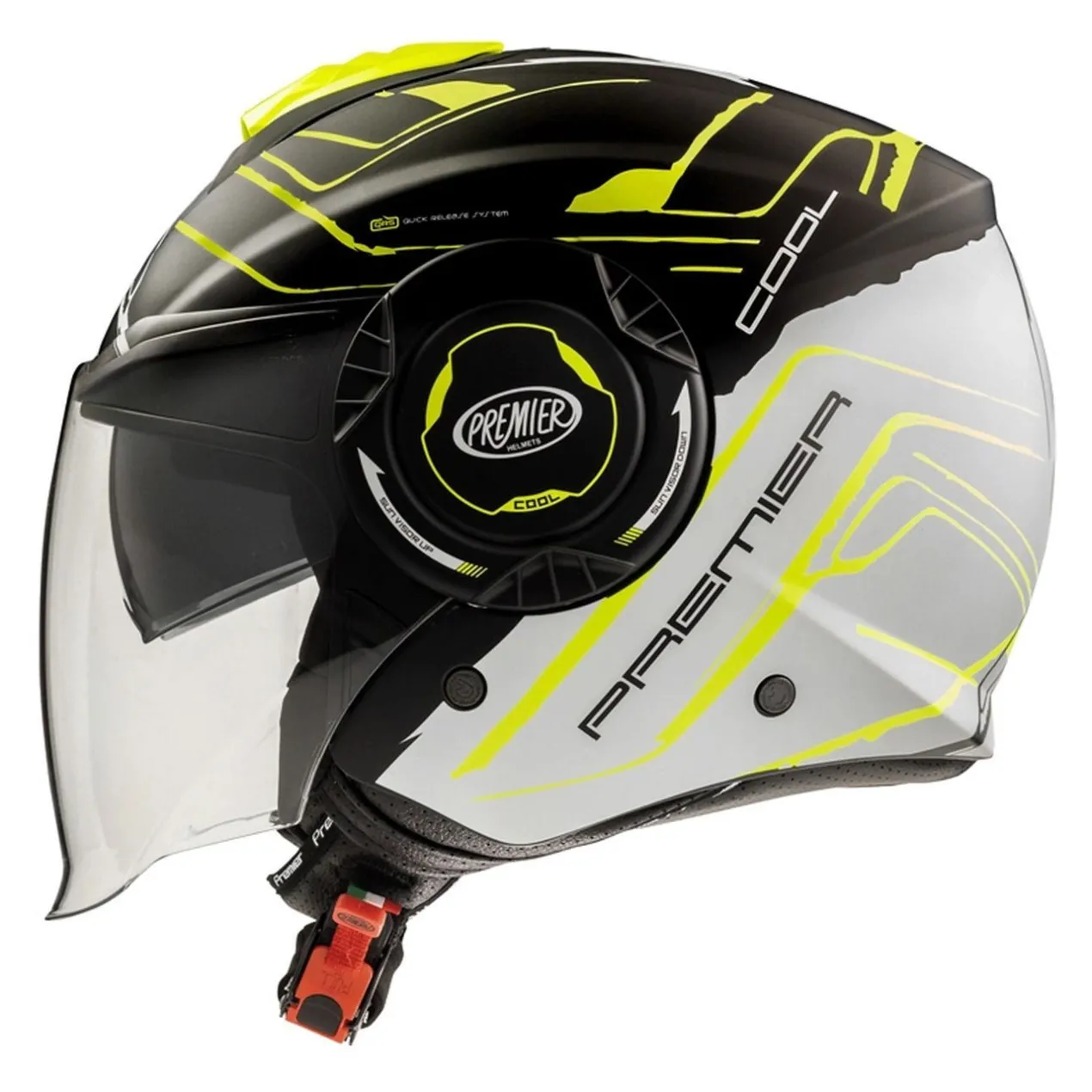 Casco Jet Premier Cool Evo con Sunvisor Nero Giallo Opaco