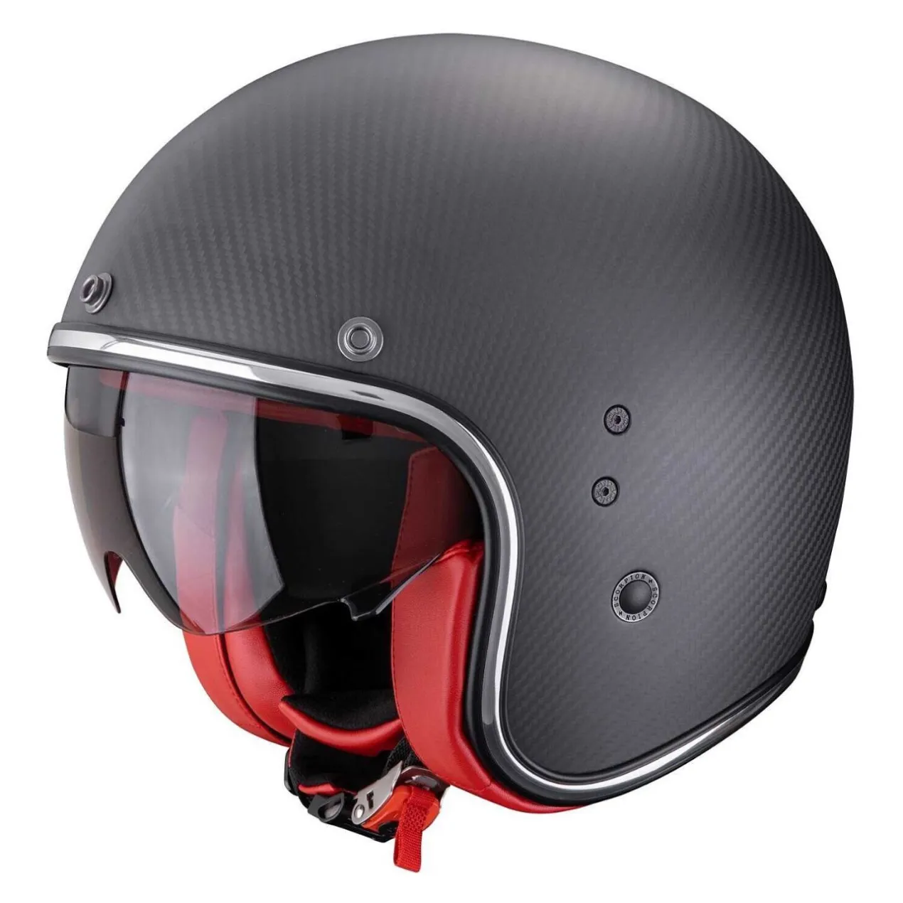 Casco Jet Scorpion Belfast Carbon Evo Nero Opaco Rosso