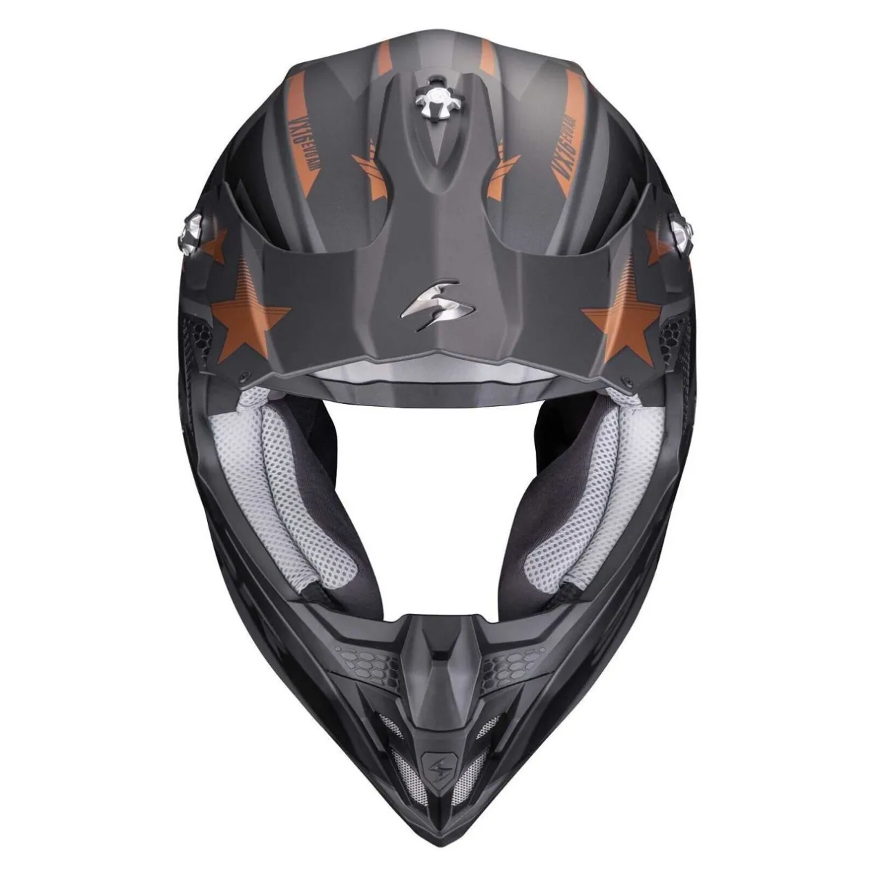 Casco Motocross Scorpion Vx-16 Evo Air Patriot Argento Nero Rame