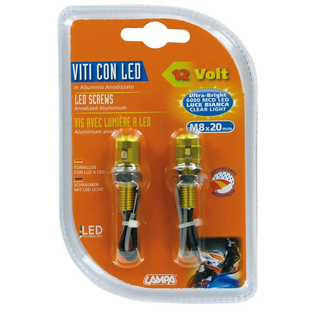 Coppia Viti M8 Oro Con Luce Bianca A Led Lampa 90172