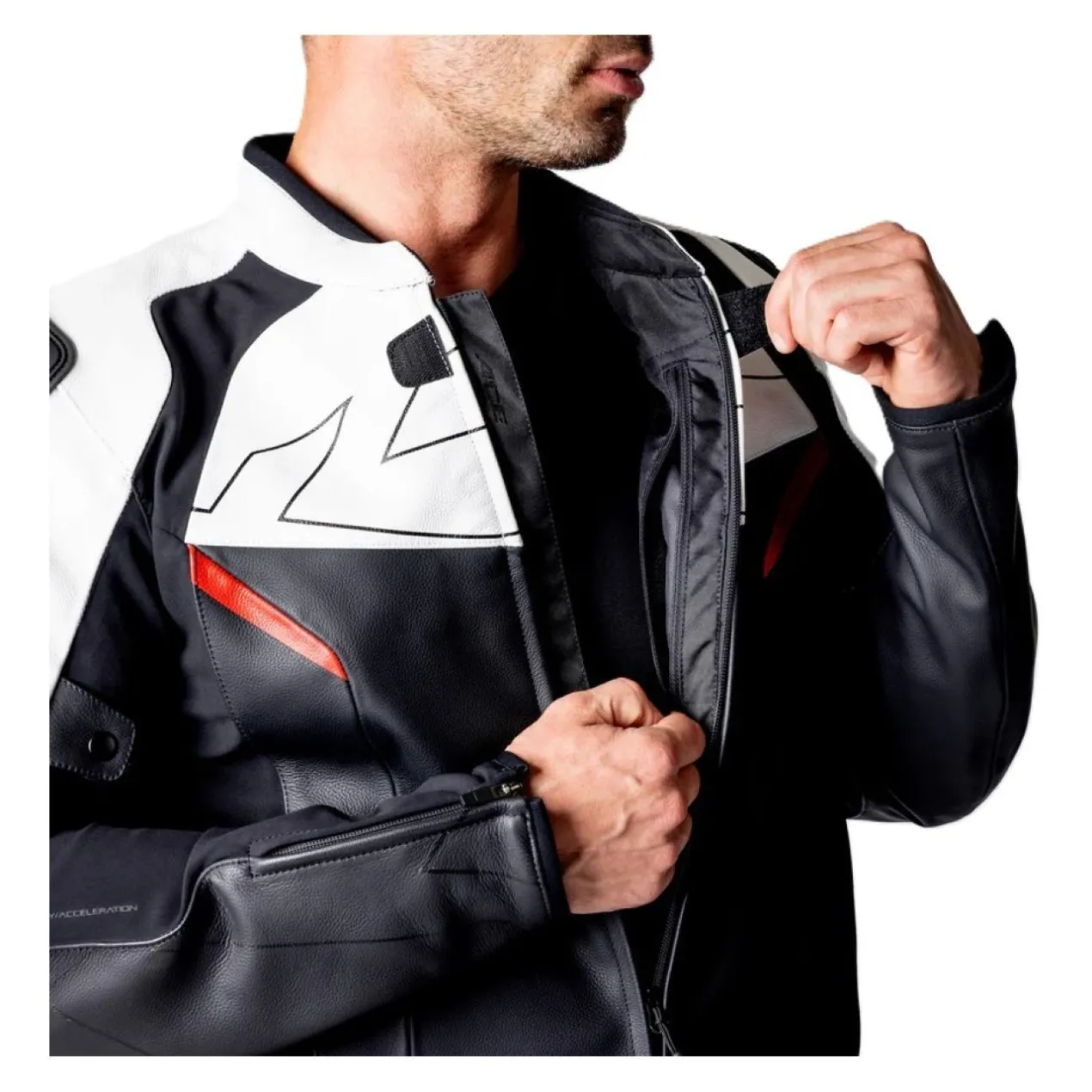 Giacca In Pelle Ixs Ace 1.0 Nero-bianco-rosso