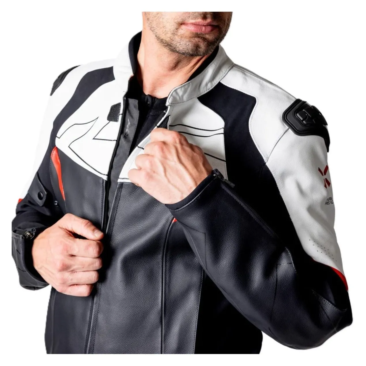 Giacca In Pelle Ixs Ace 1.0 Nero-bianco-rosso