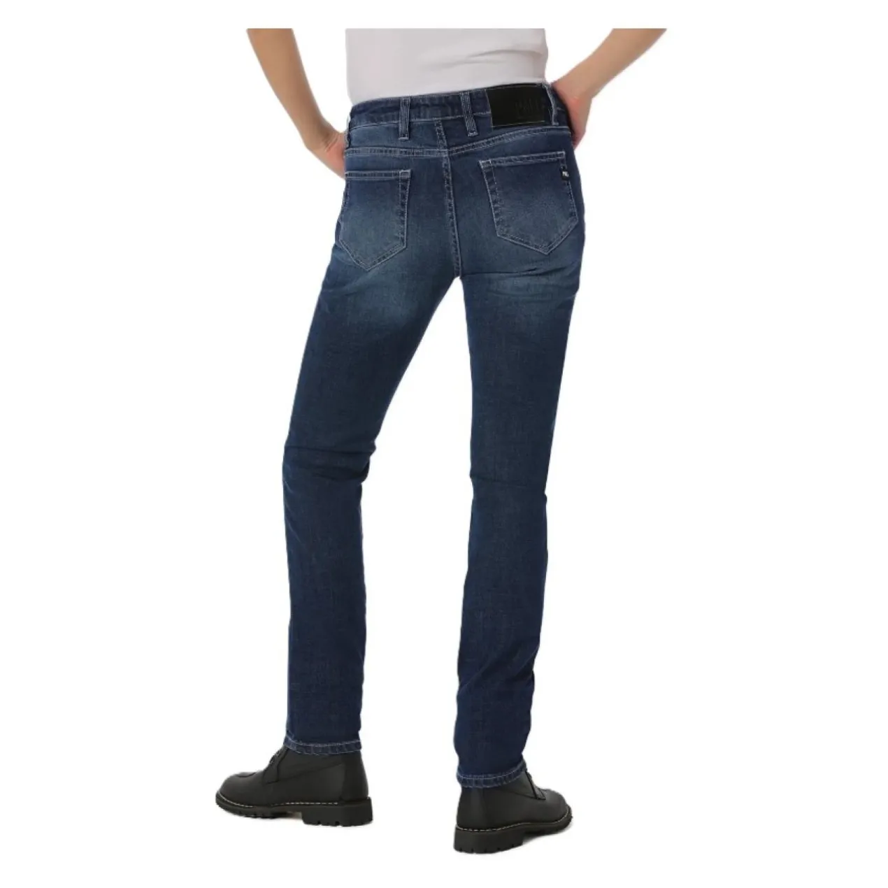 Jeans Moto Pmj New Rider Donna Made In Italy Blue