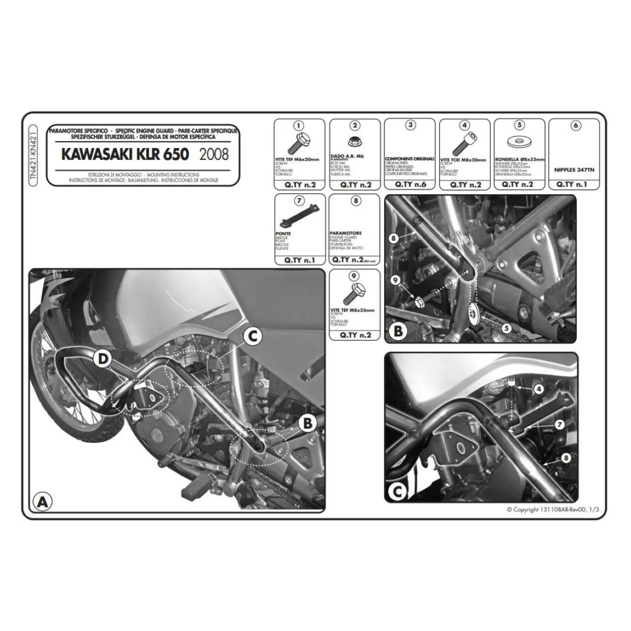 Paramotore Givi Nero Kawasaki Klr 650 E TN421