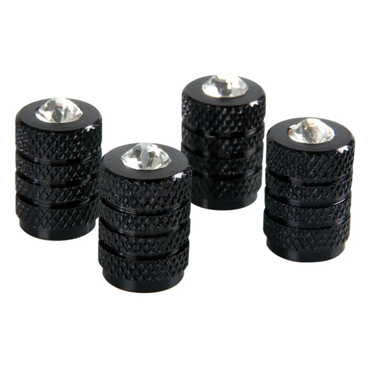 Set 4 Tappi Coprivalvola Neri + Cristalli